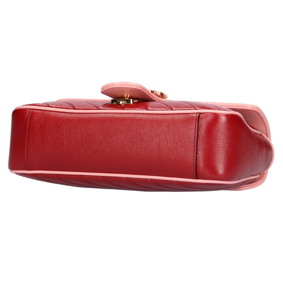 GUCCI Quilted GG Marmont Shoulder Bag Leather Red Ladies - Picture 5 of 6